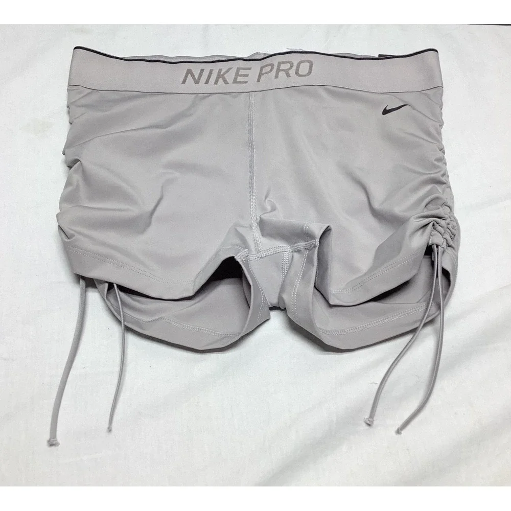 NEW Nike Pro Tight Fit Gray Shorts w/Cinch Ties Women's Size Large BV3292-059